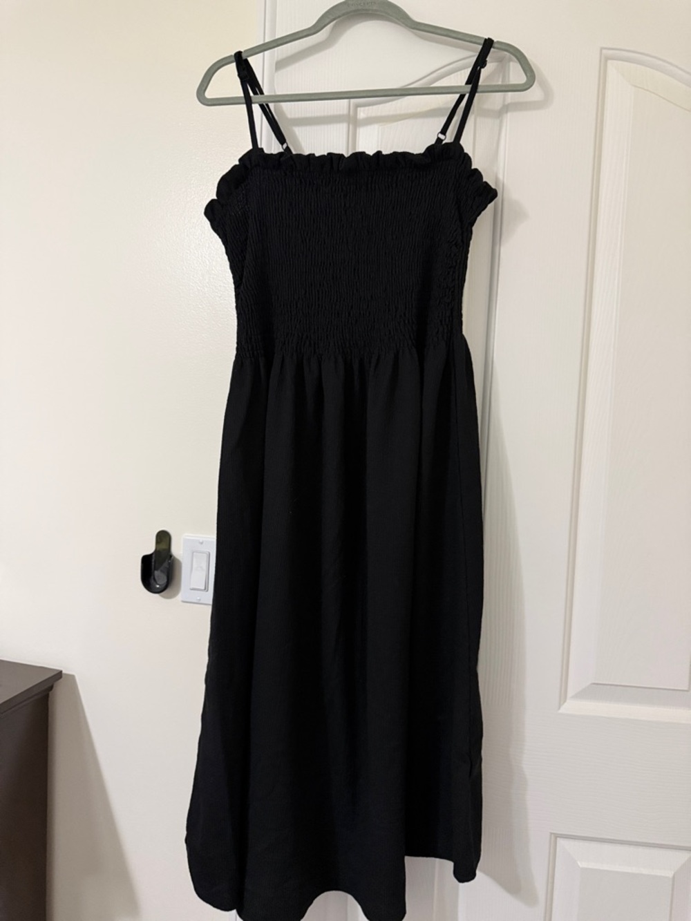 H&M Black Smocked Midi Sundress with Ruffle Trim